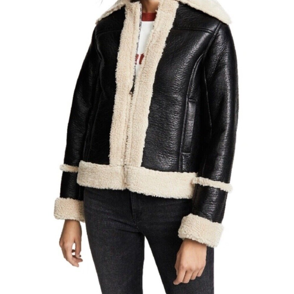 NEW MOTHER The Boxy Zip Moto Faux Leather Jacket Large Leader Of The Pack/Brown